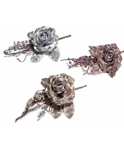 Rosa artificiale in stoffa glitter