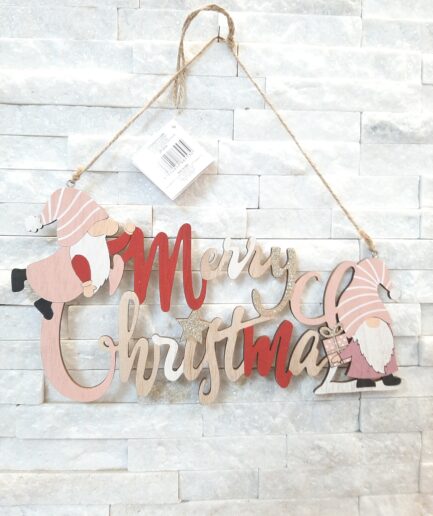 Scritta Merry Christmas gnomi rosa