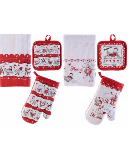 "Gallinella" Set guanto, presina e asciugapiatti cucina