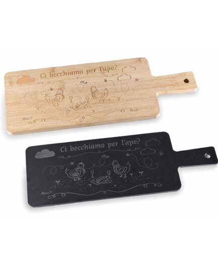 "Gallinella" tagliere/vassoio bamboo o ardesia