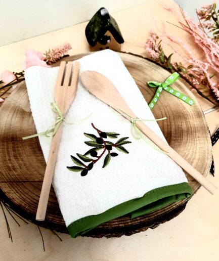 "Olive" Set asciugapiatti e posate legno