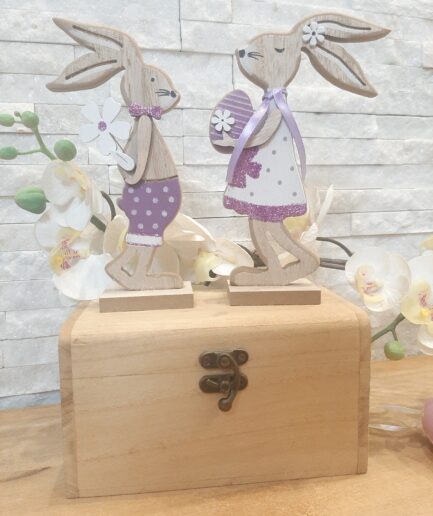 Coppia coniglietti con clip, viola pois