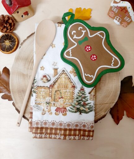 Set asciugapiatti, presina biscottino e cucchiaio-Verde