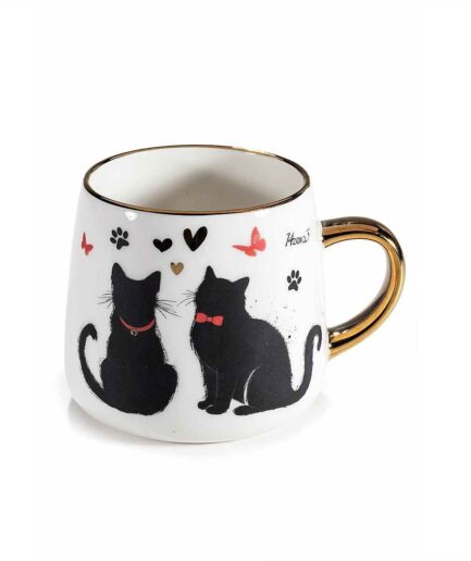 "Cat" tazza coppia gatti, manico dorato