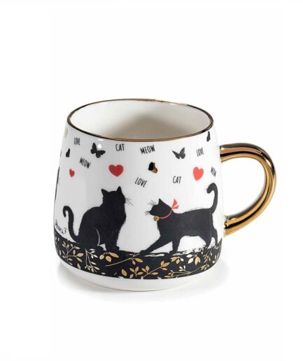 "Cat" tazza gatti e scritte, manico dorato
