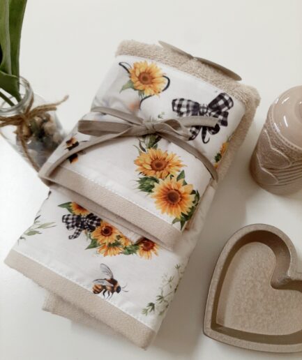 Coppia asciugamano+ospite girasoli - beige