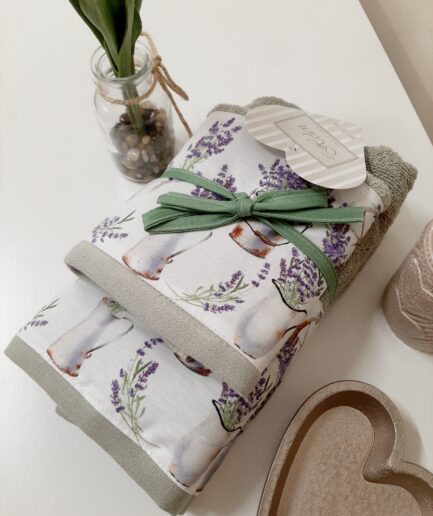 Coppia asciugamano+ospite lavanda - salvia