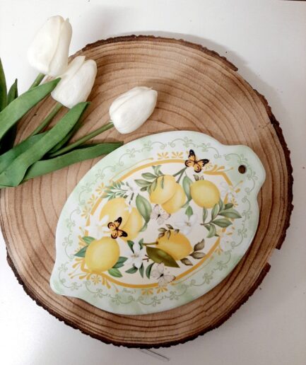 "Limoni" Sottopentola in ceramica con bordo verde