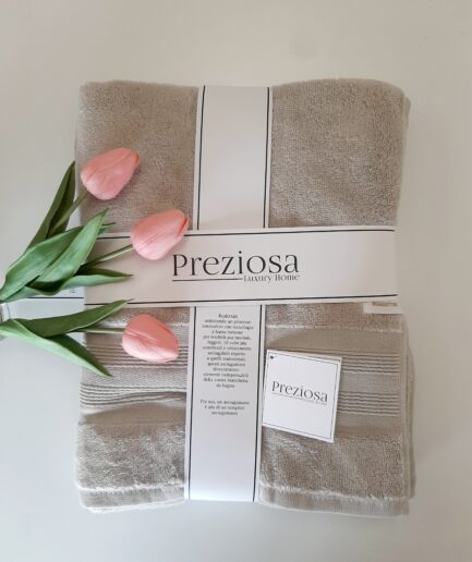 Set asciugamano + ospite ricamo tortora-Preziosa