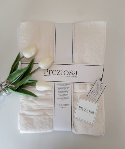 Set asciugamano + ospite ricamo panna-Preziosa