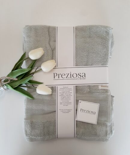 Set asciugamano + ospite ricamo verde salvia-Preziosa