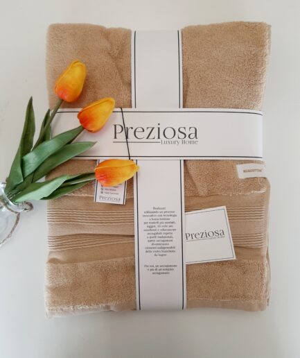 Set asciugamano + ospite ricamo beige-Preziosa