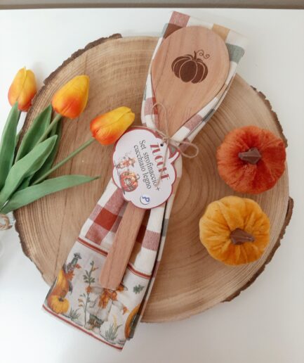 "Zucche" Set strofinaccio e cucchiaio legno