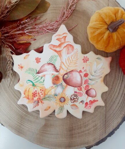 Sottopentola in ceramica a foglia con funghi