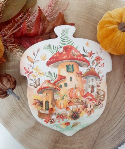 Sottopentola in ceramica a ghianda con funghi a casetta