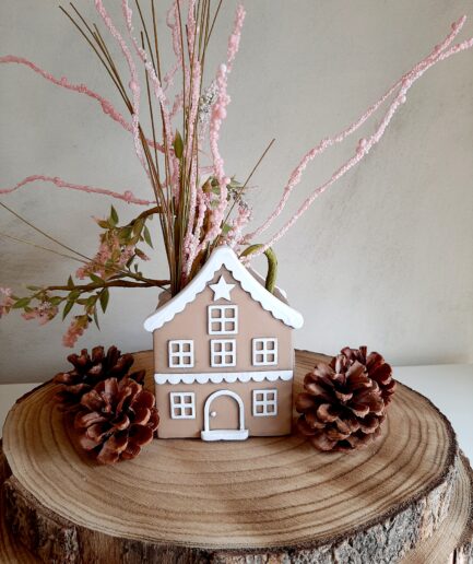 Vasetto in cemento a casetta beige