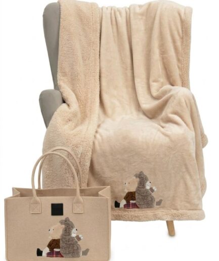 Plaid in borsa pile con orsetti beige