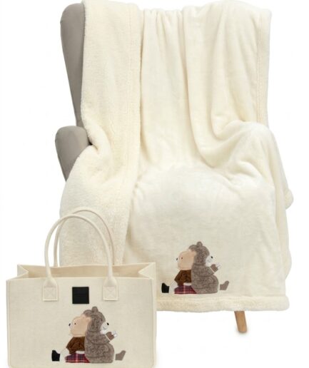Plaid in borsa pile con orsetti bianco